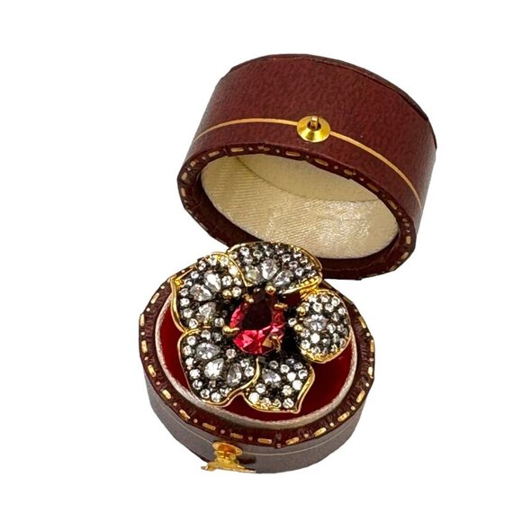 NEW Flower Cocktail Ring Sz.7 14K Black Gold Over S925 Silver Orchid Glam Fairy - Picture 10 of 13